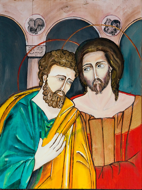 Jesus und Petrus / kathbild.at/Rupprecht, Franz Josef Rupprecht Jesus wird von Petrus verleugnet; Kreuzweg - modern adaptierter byzantinischer Stil